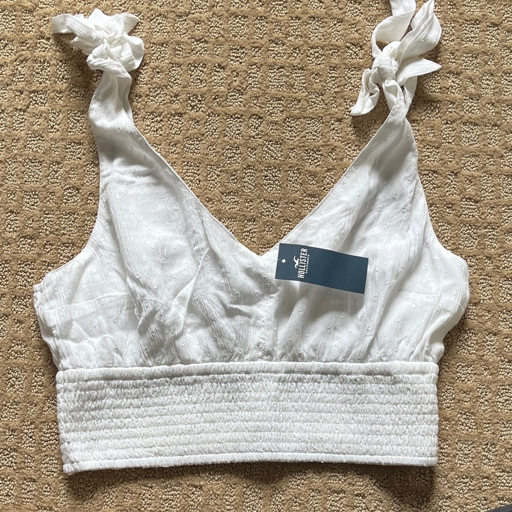 NEW Hollister White Textured Crop Top with Knotted Straps